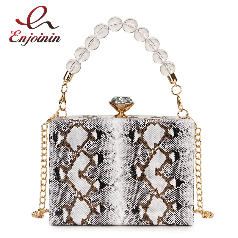

Serpent Zebra Doodle Pattern Box Design Beaded Women's Pu Leather Shoulder Bag Crossbody Chain Bag Purses Handbags Chain Bag