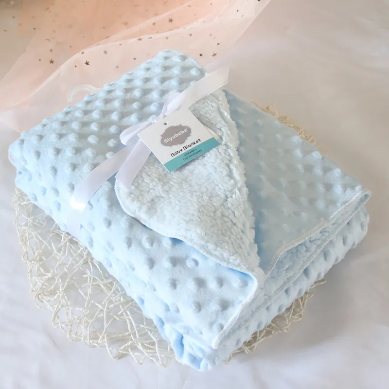 High Quality Newborn Baby Blankes and Swaddle Winter Warm Fleece Polka Dots Solid Baby Blanket Muslin Clothes Dipaer Bedding Set