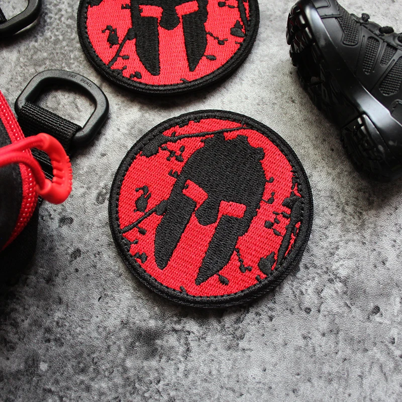 Spartan Armor Warrior Skull Helmet Embroidery Patch Red Military Tactical Emblem Badges Devil Sticker for Clothes Vest Backpack