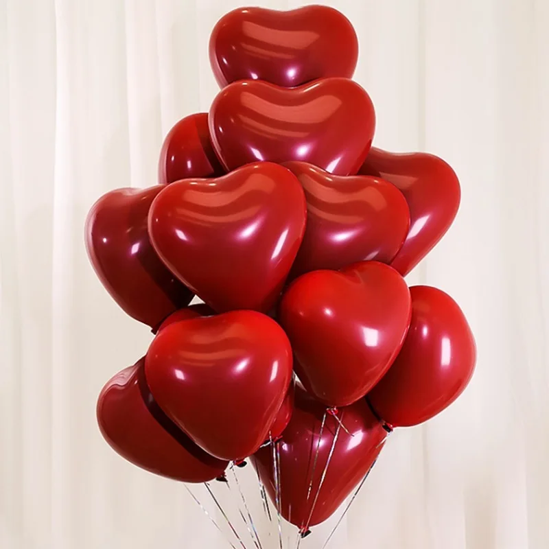 

50pcs Ruby Red Metal Matte Latex Balloons Love Heart Marriage Wedding Valentine's Day Baby Shower Birthday Party Decorations