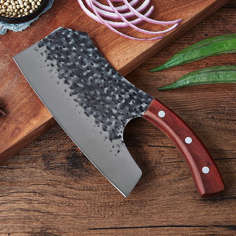 5CR15mov Handmade Forged Cleaver Knife Labor-saving House Kitchen Slicing Knife Hammer Pattern Stainless Steel Cooking Knife