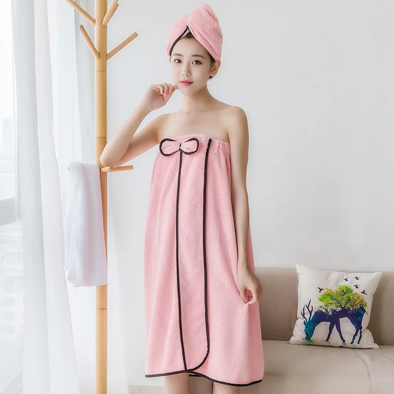 New Korean Version Three-Piece Suit Wearable Towels Bath Skirt Soft Absorbent Women's Dry Hair Cap Headband Bath Skirt Set