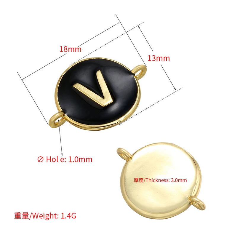 ZHUKOU 13x18mm black brass 26 letters jewelry connector for women bracelet necklace handmade jewelry accessories model: VS440