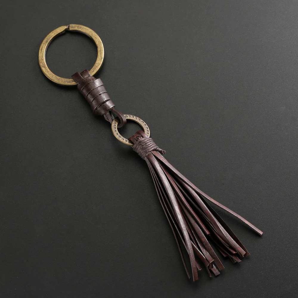 2024 Trend New Classical Hand-woven Tassel Brown Leather Simple Personality Keychain Men\'s Accessories Jewelry Women