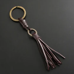 2024 Trend New Classical Hand-woven Tassel Brown Leather Simple Personality Keychain Men's Accessories Jewelry Women