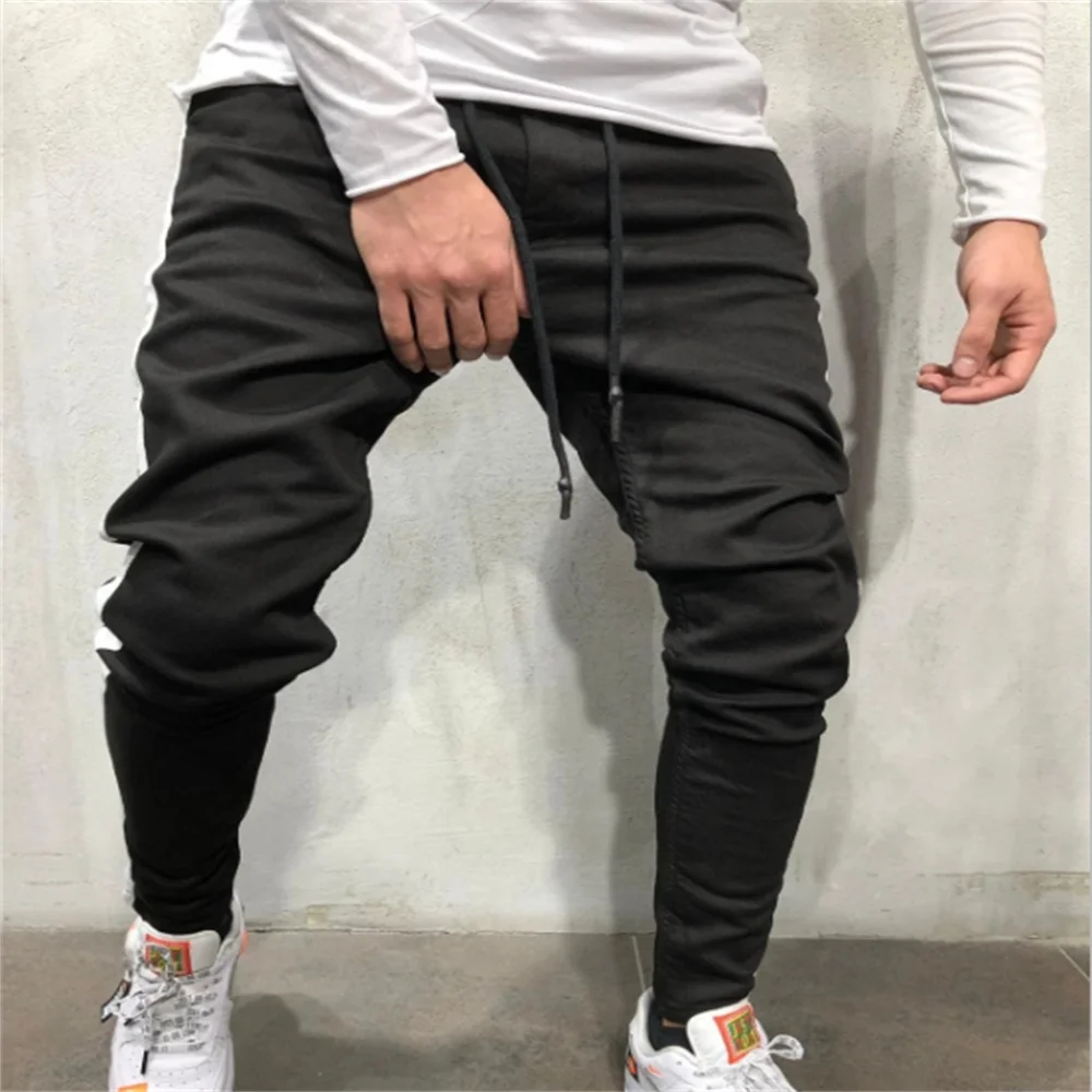 EH · MD® Beaded Jeans Men's Feet Casual Trousers Soft Fabric Large Pocket Solid Color Fashion Slim 2020 New Trendy Brand Black