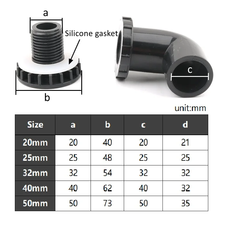 1pc ID 20 ~ 50mm czarny PVC kolanko 90 stopni spustowy, stawów i Aquqrium Fish Tank złącze grodziowe