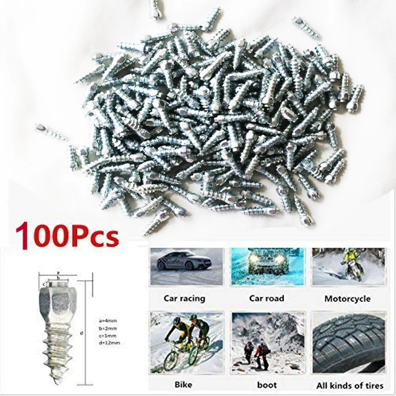 100pcs 12mm  Car Tires Studs M4 Snow Screw Spikes Wheel  Pernos de Tornillo ATV Anti-Slip Car Motorcycle Winter For fatbike stud