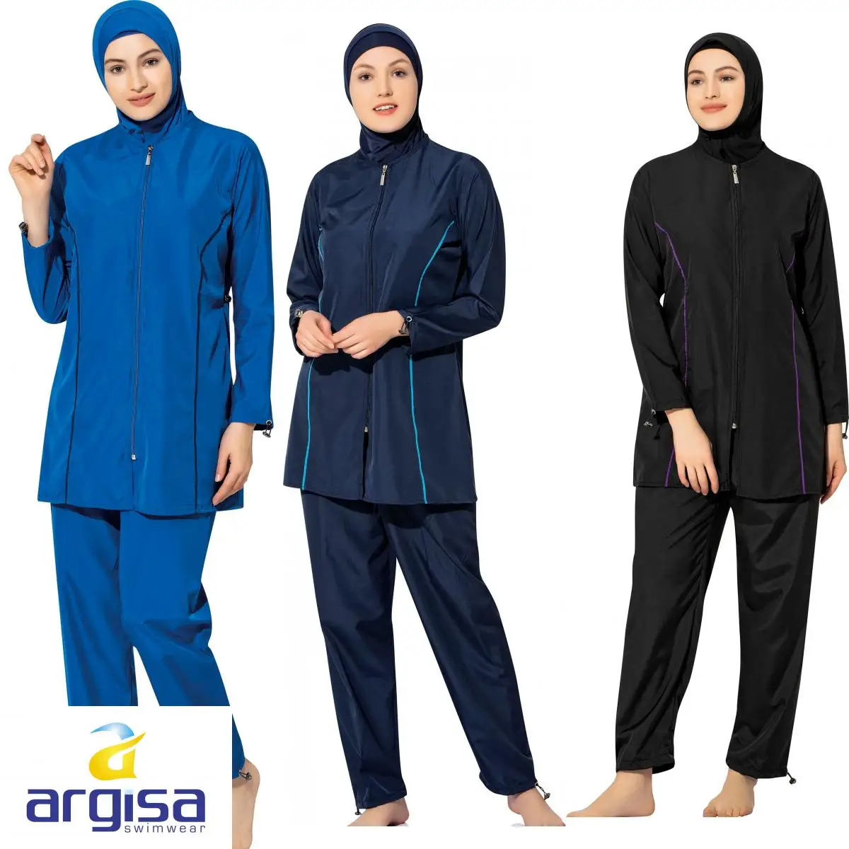 Argisa 7102 긴 소매 단색 일반 전체 Burkini 이슬람 수영복 S-5XL 플러스 크기 Hijab 이슬람 수영복 패션 터키 여성 커버