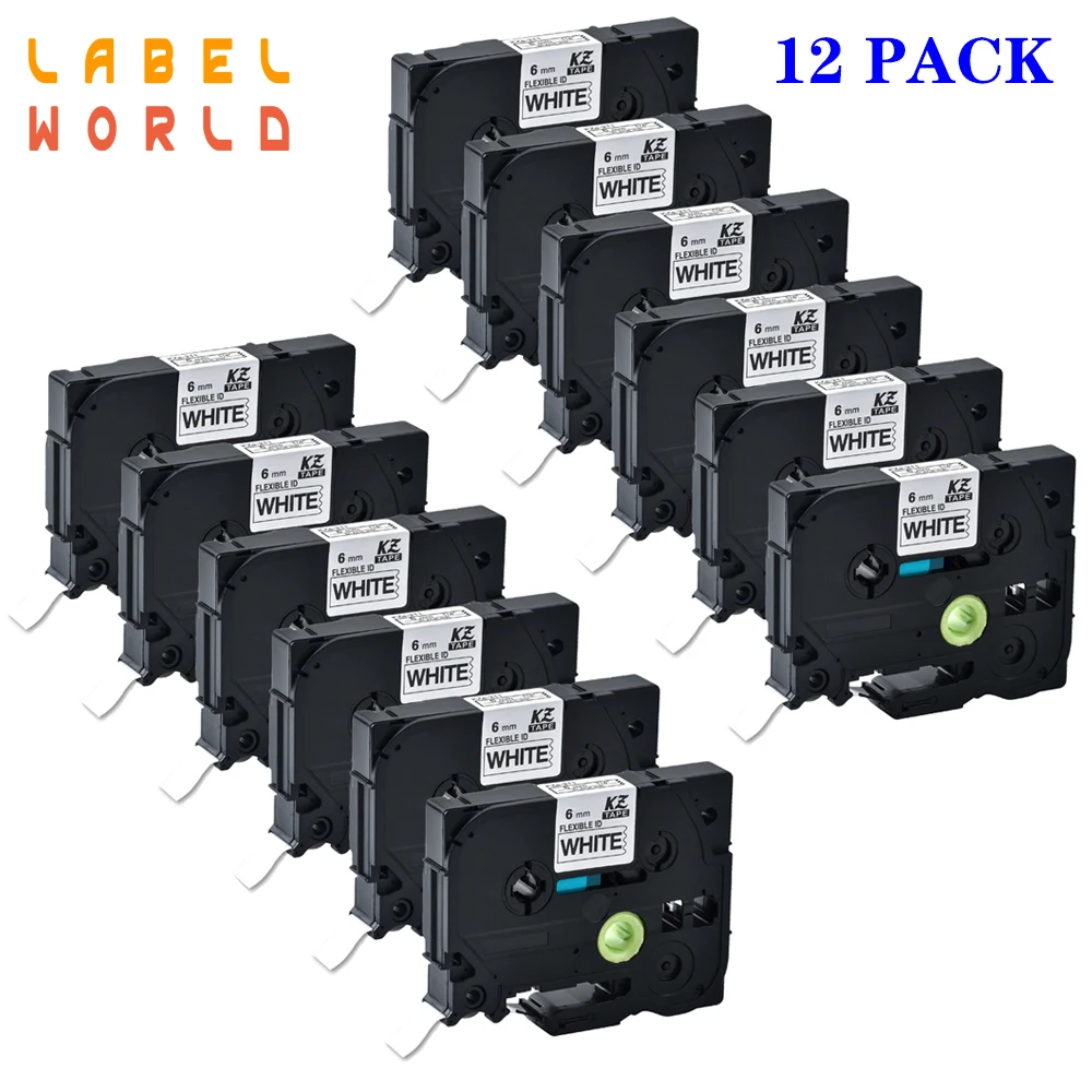

12pcs Label World 6/9/12mm FX211 cable label tape Black on White tape Compatible for brother P-touch TZ Tze cable ribbon