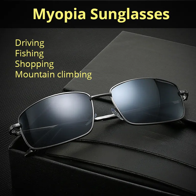 Myopia shades okulary przeciwsłoneczne ochrona UV prostokątne wędkarskie polaryzacyjne okulary przeciwsłoneczne dla mężczyzn Driving -0.50-6.00