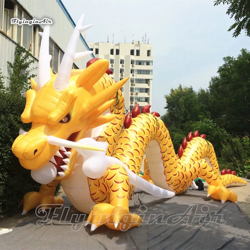 

Outdoor Giant Inflatable Chinese Dragon Balloon 10m Yellow Air Blow Up Cartoon Flying Dragon For Parade Show