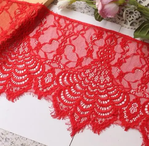 DIY Exquisite Classic Eyelash Lace Decoration, Embroidery Lace Fabric, 24cm Width, Off White, Black, RS673, 6m per Pack