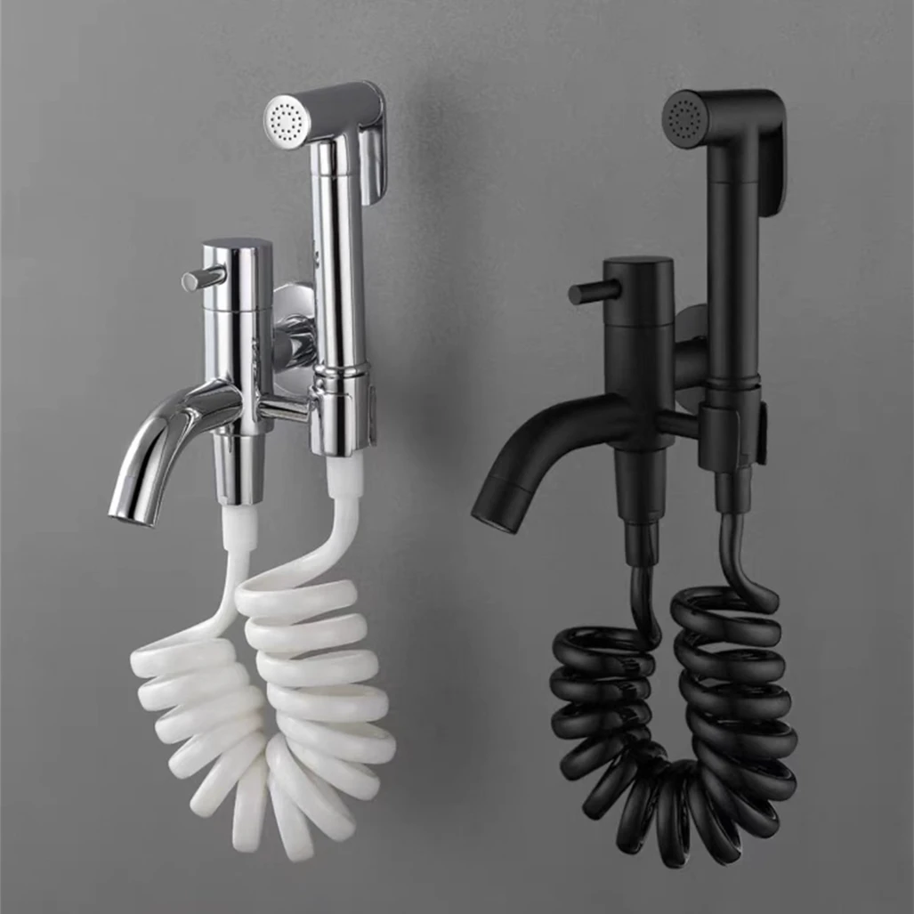 Toilet Bidet Faucet Set Black/Silver Brass Bathroom Attachment Single Cold Mop Pool Tap Spray Gun Head Washing Clean Toilet Seat