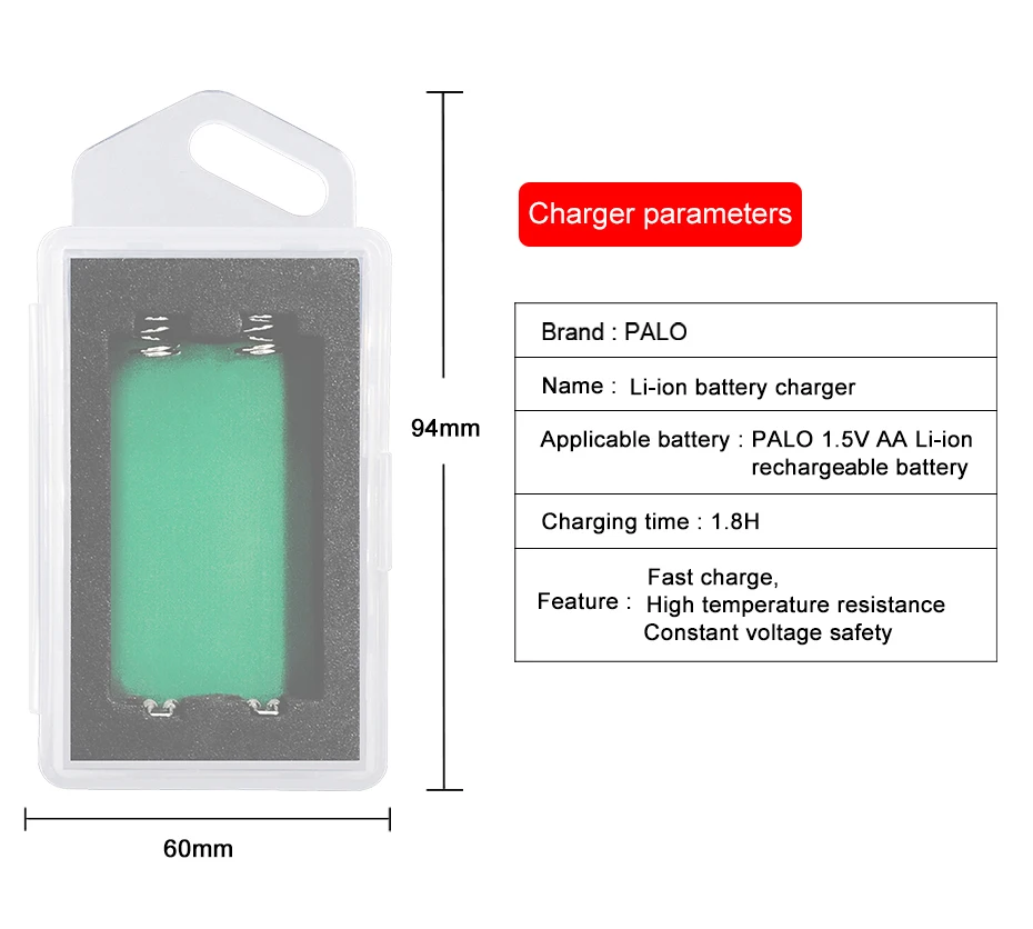 PALO usb smart charger for 1.5v aa li ion rechargeable battery