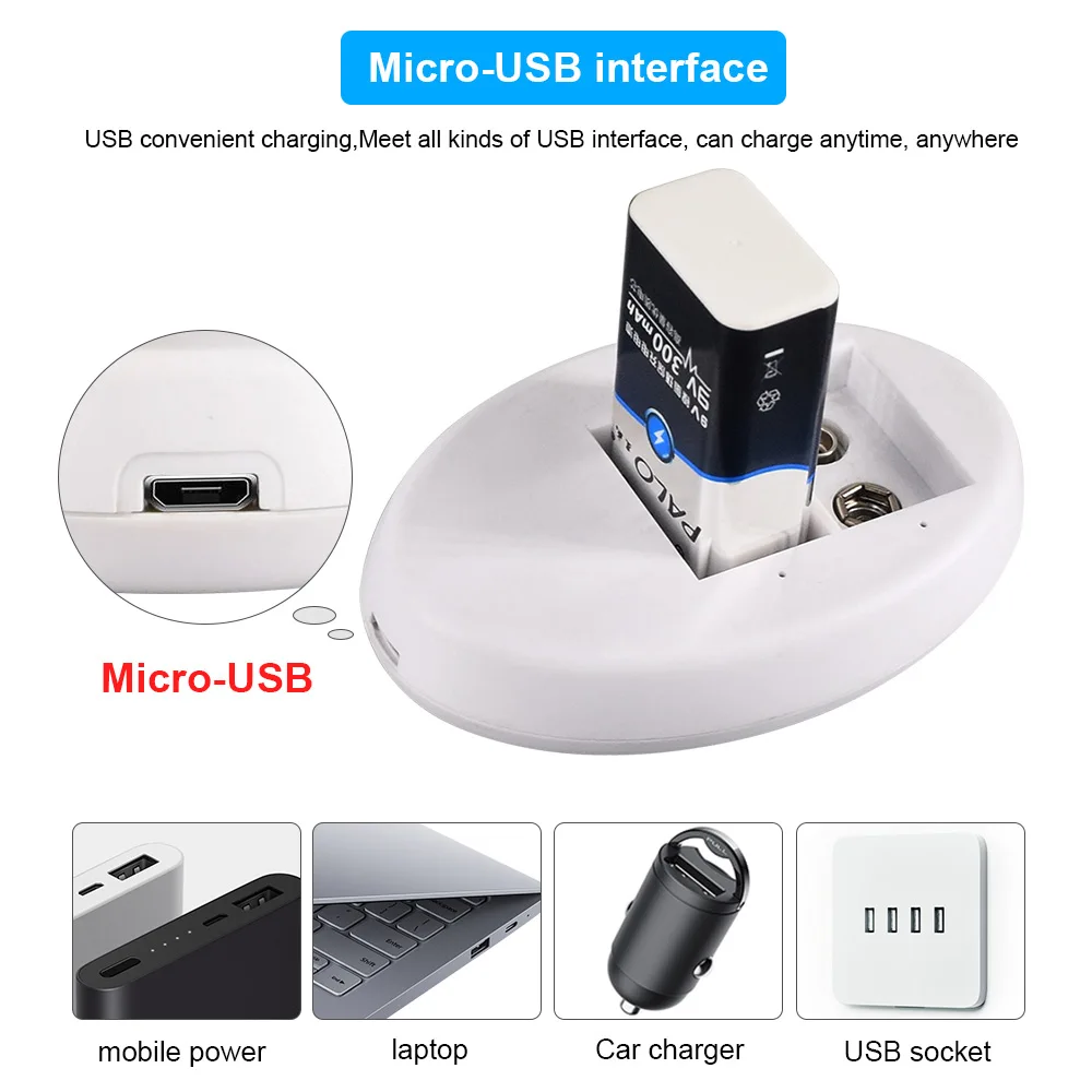 Palo Dual Slot 6F22 9V Lader Usb Lader Slimme Led Display Voor 9V Lithium Nimh Nicd Oplaadbare batterijen