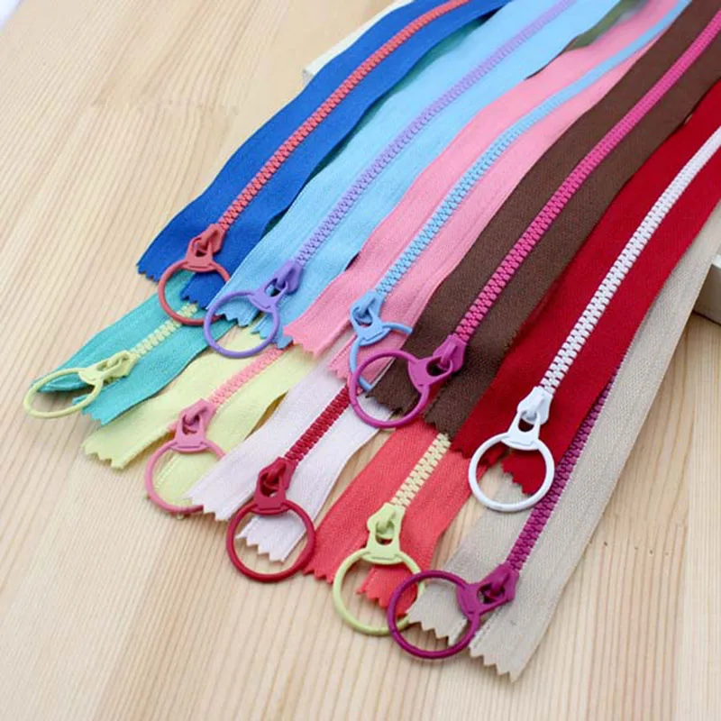 2 PCS 3# Resin Contrast Colorful Teeth Ring Cycle Round Slider Puller Zipper 15/20/25/30/35cm Bag Purse Craft Diy Accessories