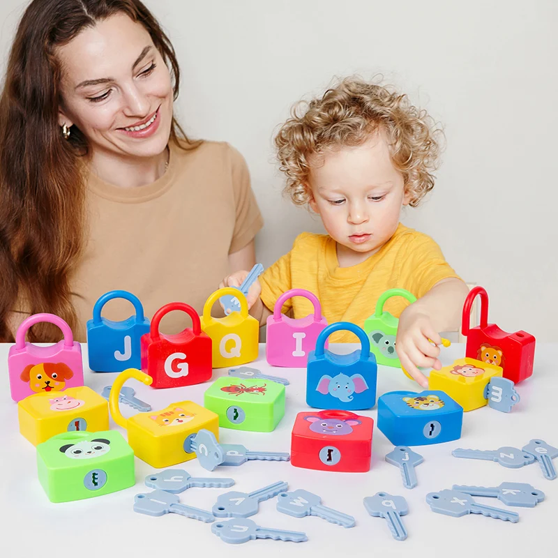 Crianças montessori brinquedo cores alfabeto inglês alfanumérico digital bloqueio brinquedos para a criança cedo matemática básica habilidades de vida prática presente