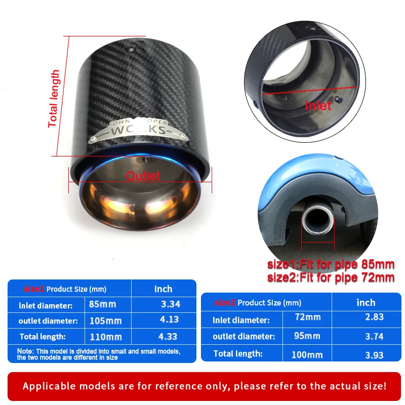 Exhaust Tip Blue Carbon Fiber Muffler Pipe Fit for Mini Cooper S Exhaust Tip R55 R56 R57 S R58 R59 R60 R61 F54 F55 F56 F57 F60