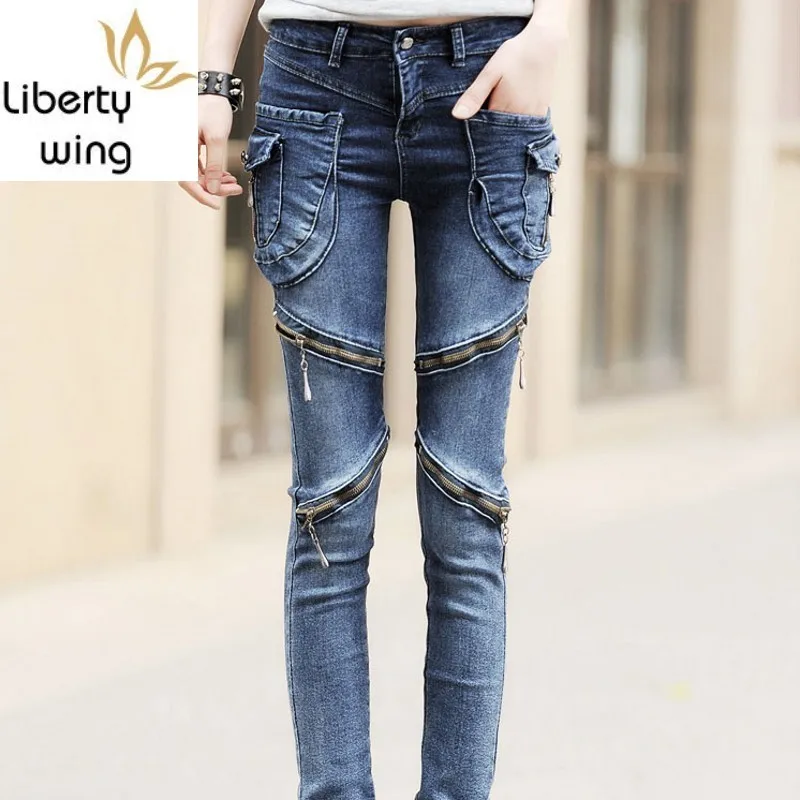 

Spring Korean Style Hot Fashion Women's Jeans Full Length Pencil Pants Woman Mid Waist Skinny Fit Female Trousers Plus Size