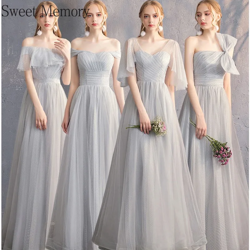 F2115 szare suknie dla druhen długa suknia De Soiree Mariage ukończenie szkoły Vestidos księżniczka suknia ślubna do podłogi kobiety ubierają