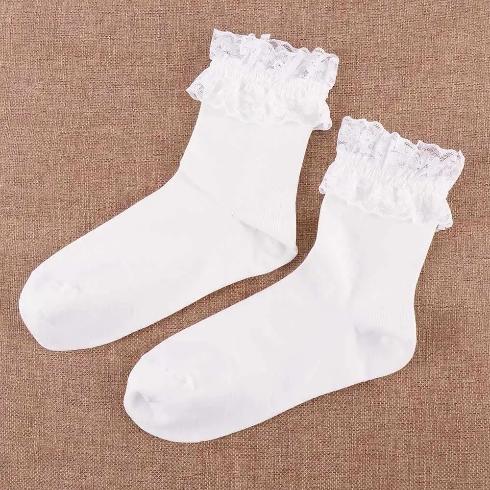 Fashion Women Vintage  Lace Ruffle Frilly Ankle Socks Ladies Princess Girl Soild Color Cotton Socks 6 Color Available Harajuku