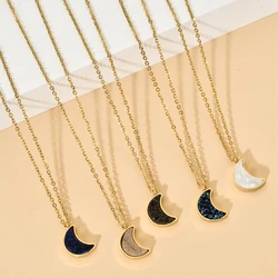 ZMZY 2024 Natural Moon Druzy Necklace Gold Color Chain Stainless Steel Pendant Crystal Quartz Charms Color Design