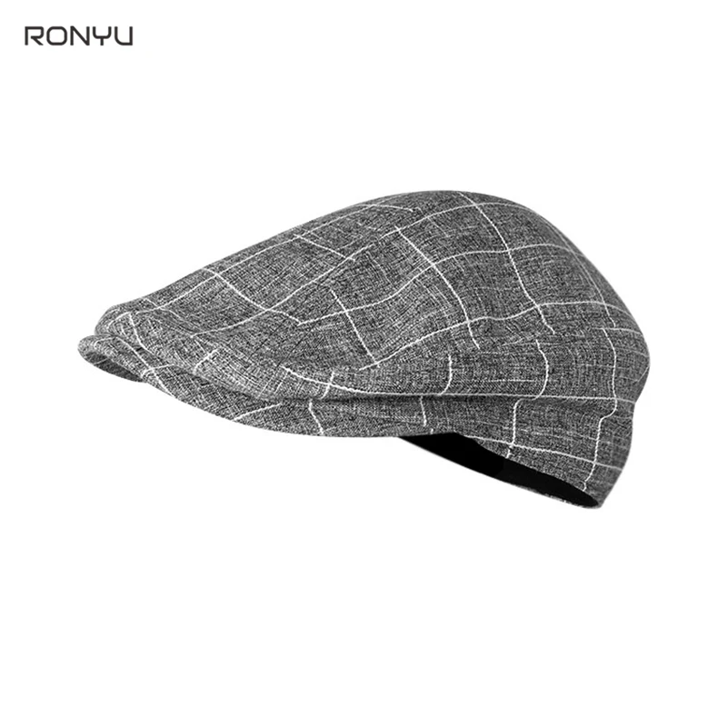 Summer Autumn Unisex Casual Flat Caps Lattice Gray Beret Vintage Ivy Newsboy Hat  Artist Painter Male Driving Hat NM11