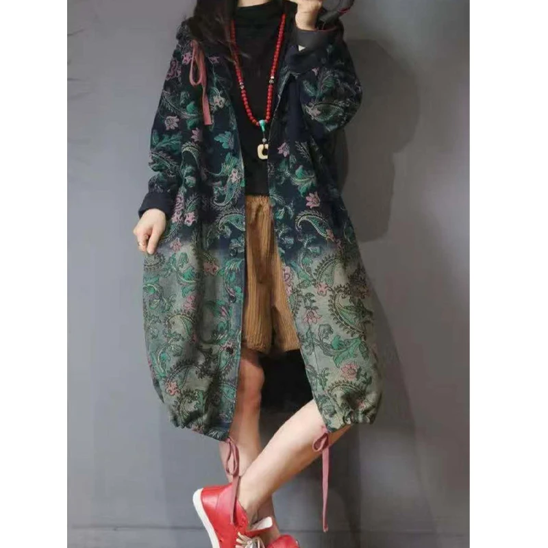 Max LuLu 2021 Printed Hooded Single Breasted Trench Women Loose Harajuku Windbreakers Autumn Long Clothes Ladies Punk Streetwear