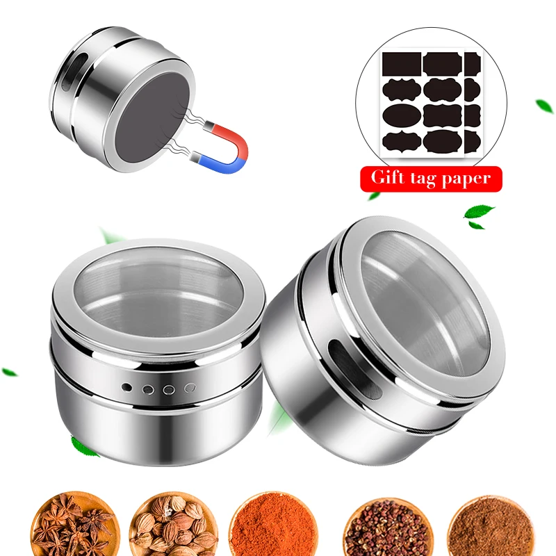 Magnetic Spice Jars Container Set With Labels Stickers Seasoning Bottle Salt And Pepper Stainless Steel spice organizer Tools