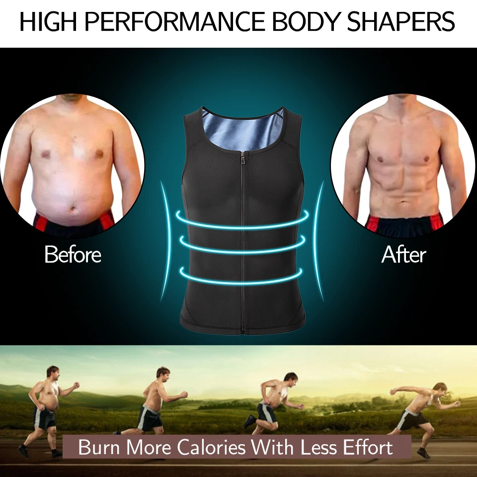 Homens Sauna Sweat Vest, Waist Trainer, Espartilho, Zíper, Treino, Regata, Emagrecimento, Body Shaper, Camisa de Compressão, Perda de Peso,