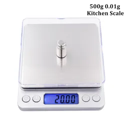 500g/0.01g Jewelry scale LCD Digital Weighing Scales Electronic Scale Portable Pocket Platform Scale Balance with 2 trays
