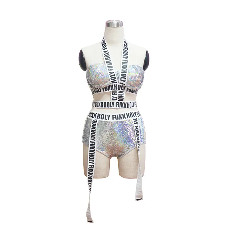 Jazz Dance Costumes Women Silver Sequined Hip Hop Dancer Nightclub Sexy Bar Dj Singer Costume Girls Stage Outfit  Free Delivery