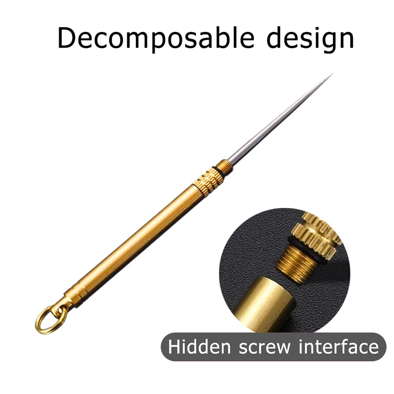 Portable Titanium Toothpicks Outdoor Brass Color Reusable Mini Multitool Bottle Fruit Fork Needle For Hiking Trekking Camping