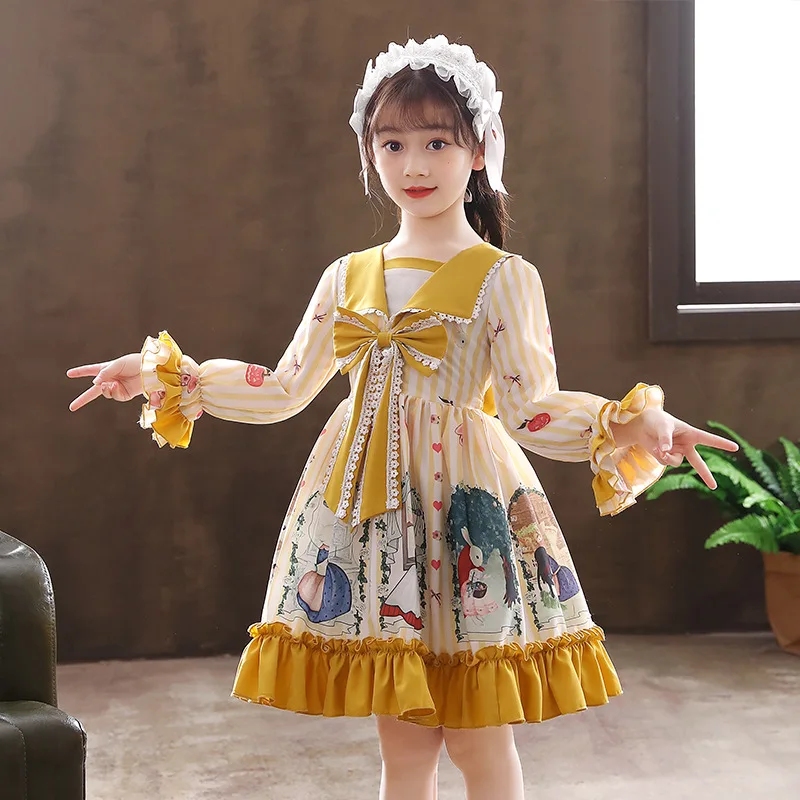 2021 Spring And Summer Princess Dress Korean Women's Golden Yellow Dress Children's Wear & Skirt Lolita Long & Short Sleeve