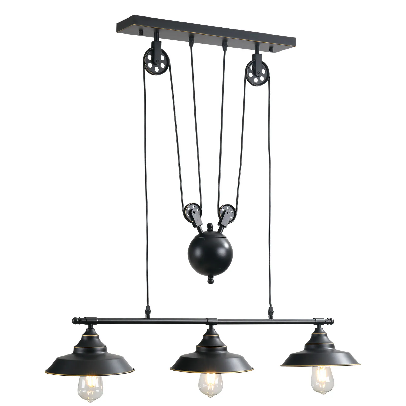 HOMCOM ceiling pendant lamp height adjustable 3 conventional lamp holder 90x22x89-180 cm black