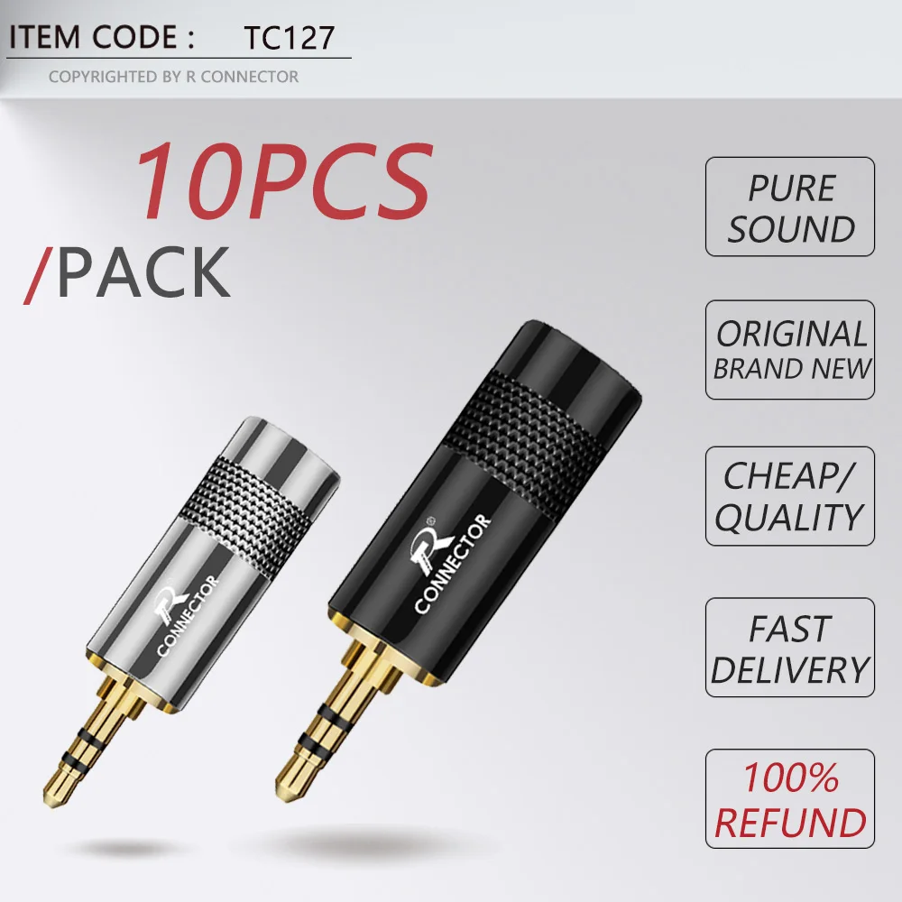 10PCS Jack 3.5MM Connector Stereo 3Poles Gold Plated 3.5MM Male Plug Gunmetal Tube for 8.5MM Audio Earphone Cable Connector DIY