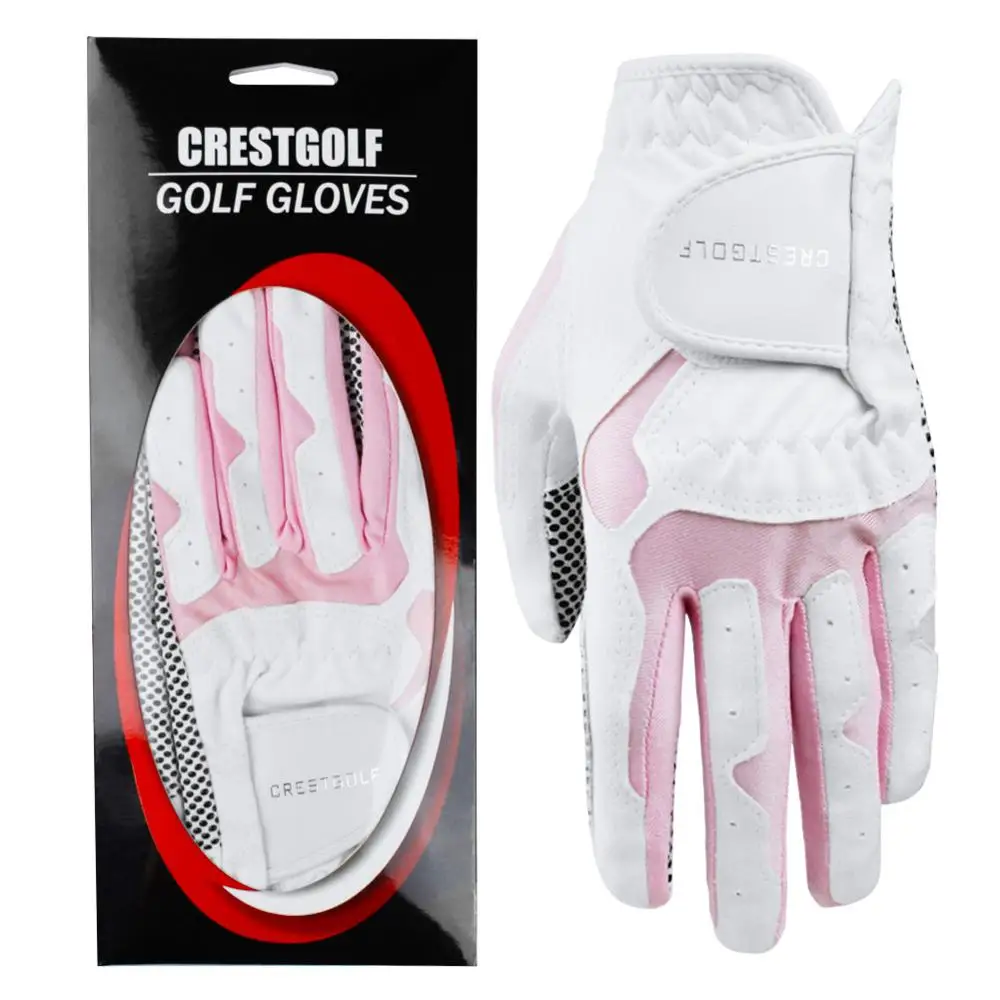 CRESTGOLF Women's Golf Gloves Microfiber Cloth Material Anti-Slip Design Soft Fabric Ladies Left Right Hand White Color