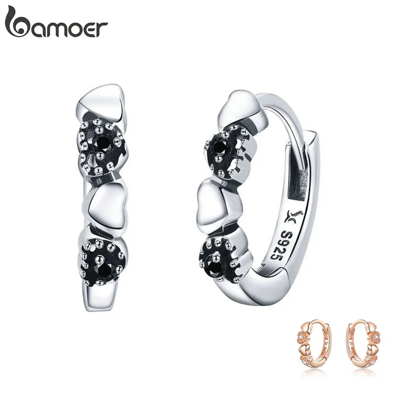 BAMOER 925 Sterling Silver Heart to Heart Hoop Earrings Silver for Women Sterling Silver Jewelry Valentine's Day Gift SCE445