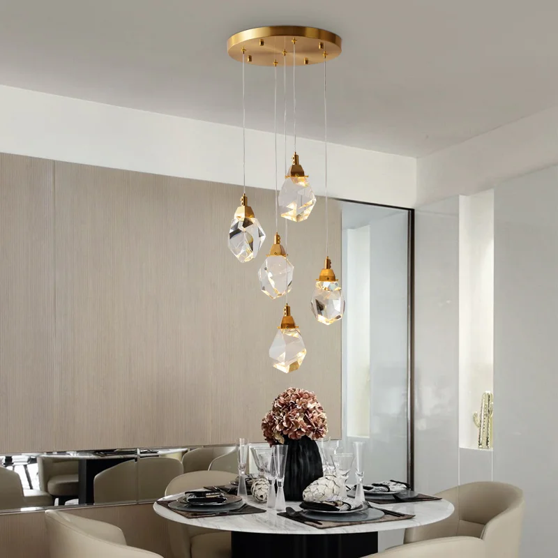 Luxury diamond crystal chandelier staircase large living room hall chandelier lighting golden home decoration led crystal lamp