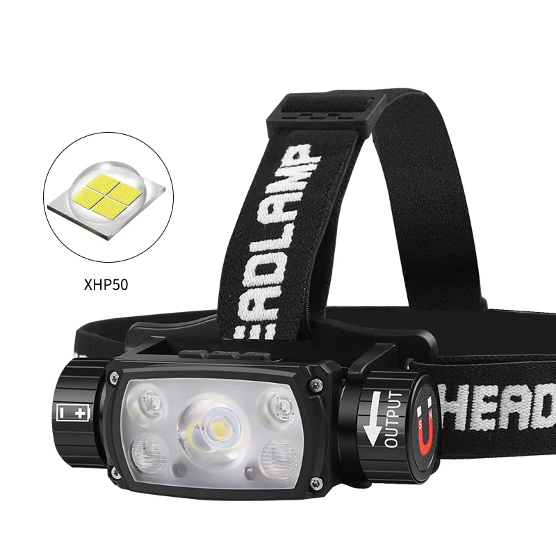 Ultra Bright 5 LED XHP50 Headlamp TYPE-C Flashlight Waterproof 18650 21700 Head Lamp Torch Flasing for Camping Running Flashing