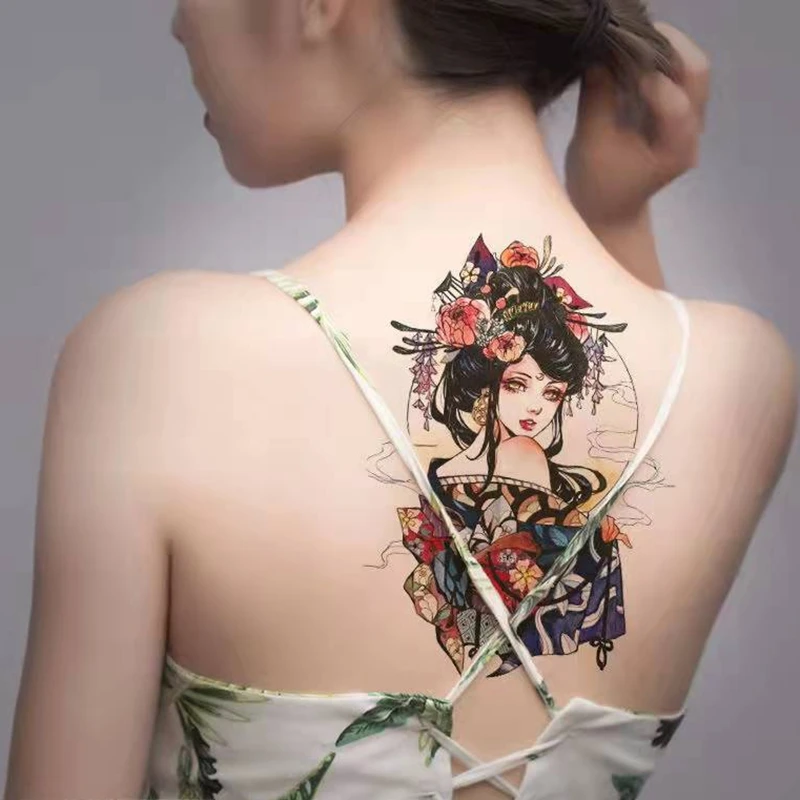 การ์ตูน Abatis สาวชั่วคราว Tattoo สติกเกอร์กันน้ำผีเสื้อน่ารัก Clavicle หน้าอกแขนดอกไม้ Art Fake Tattoo ขากลับ Tattoo