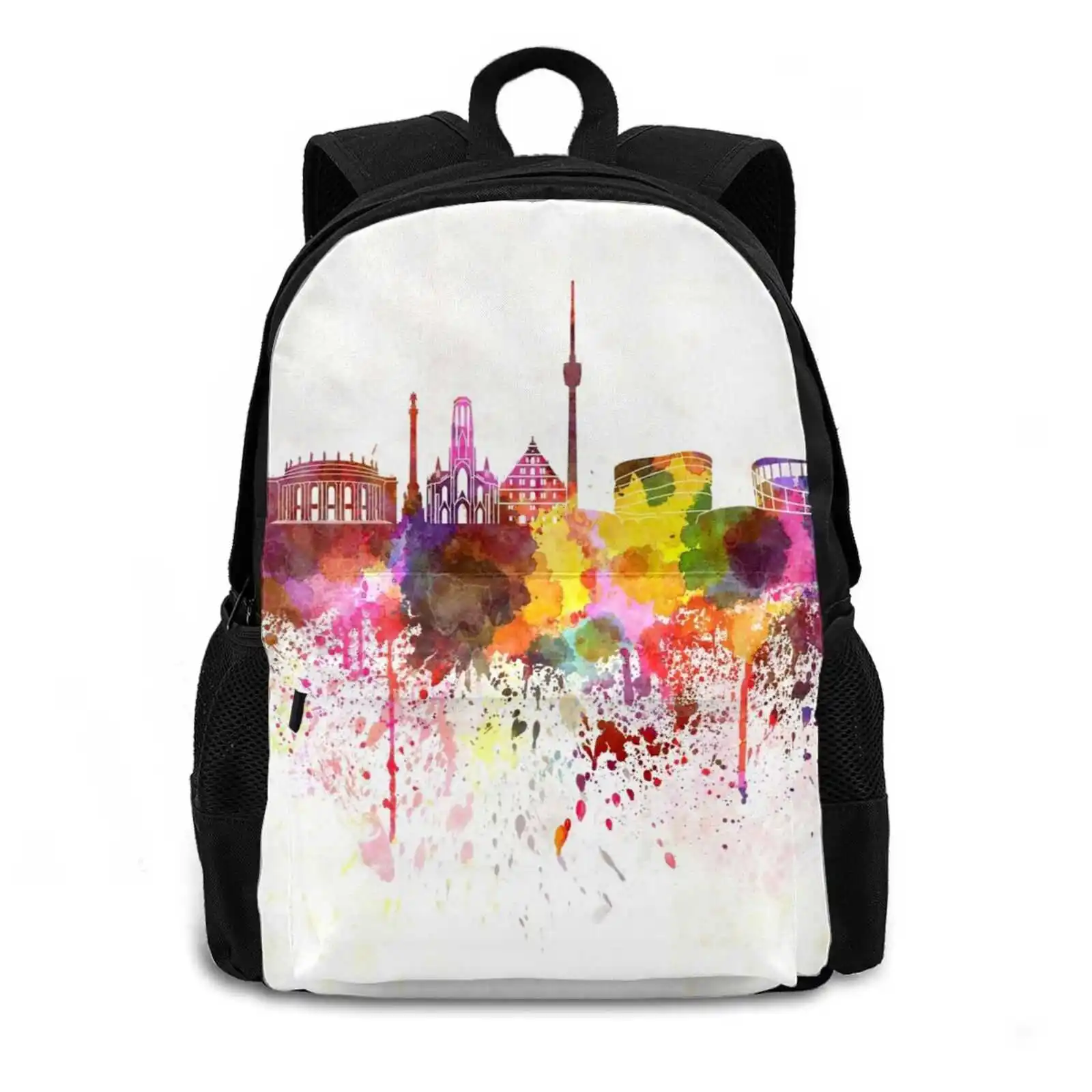 Skyline In Watercolor Background Bag Backpack For Men Women Girls Teenage Skyline Germany Europe Watercolor Background Abstract