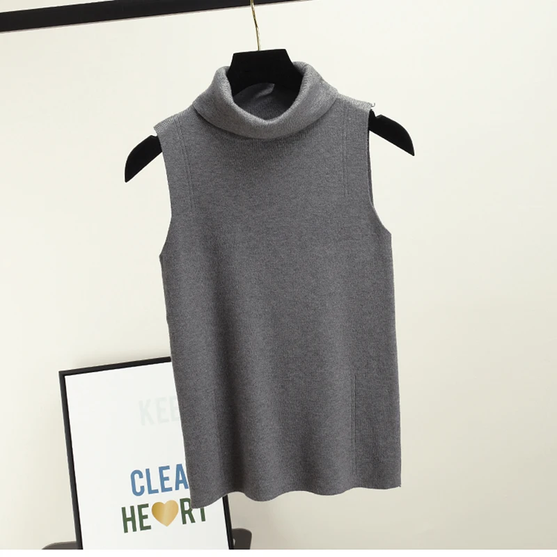 KBAT 2023 Summer Sleeveless Tops Women Knitted Sweater Turtleneck Pullover Female T-shirt Breathable Tee Shirt Knitwear