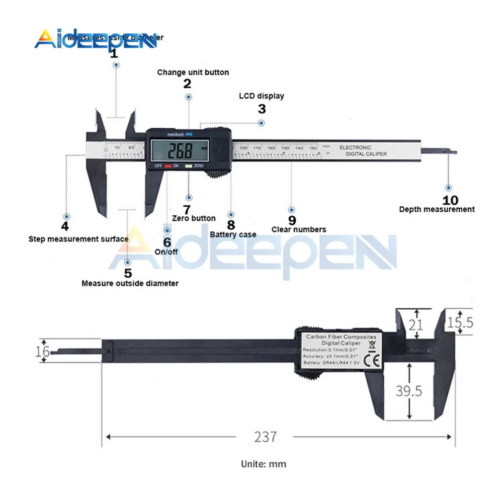 0-100mm 0-150mm Caliper 6 pollici LCD Elettronico Digitale Compasso A Nonio Micrometro Strumento di Misura Micrometer