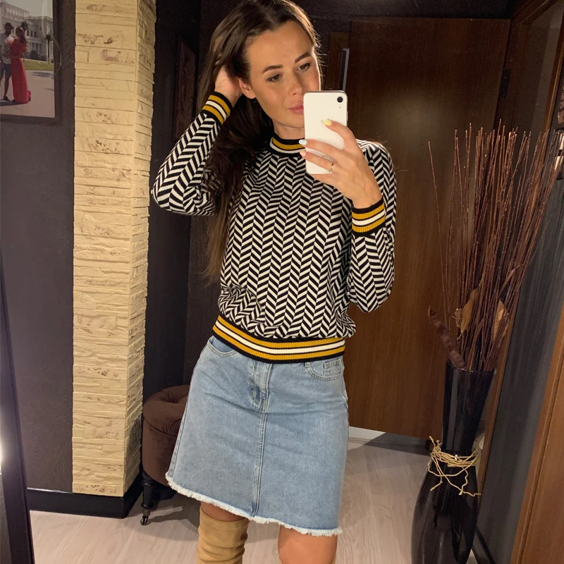 GIGOGOU Geometric Knitted Women Pullover and Sweaters Autumn Winter Thick Female Jumper Warm Striped Christmas Sweaters Pull