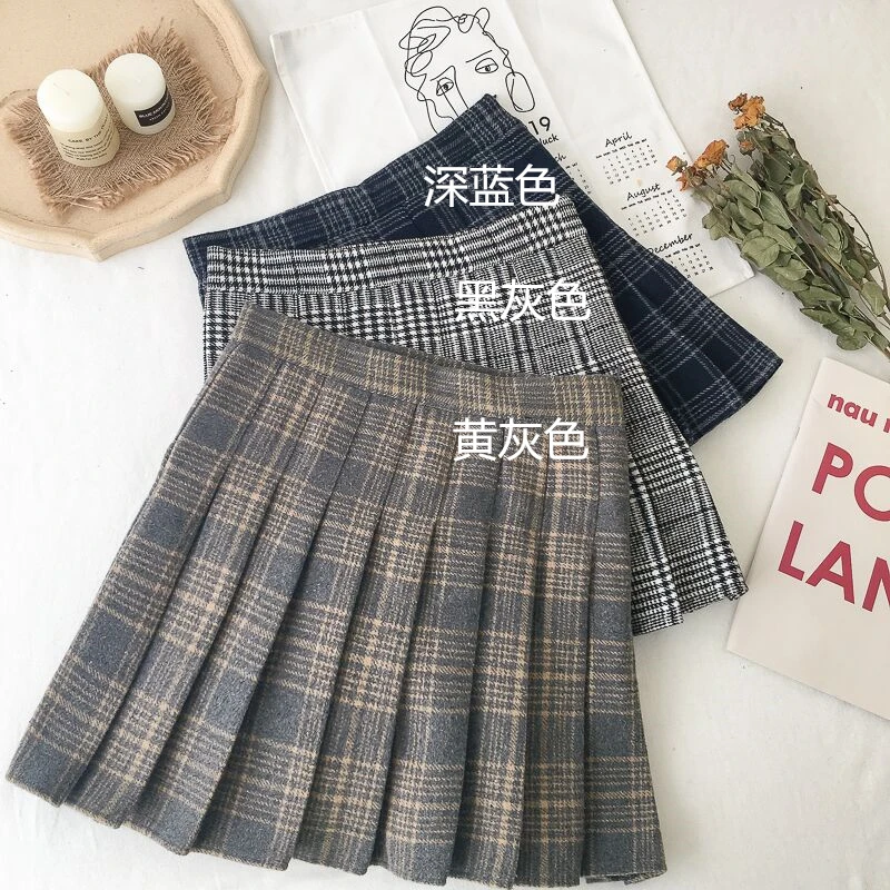 2020 spring new Japanese loli retro plaid high waist pleated skirt  age-matching wild jsk dress women