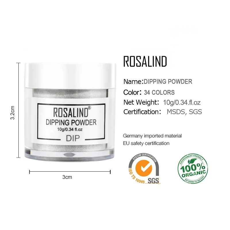 ROSALIND 10g Dipping Powder White Clear Acrylic Powder Glitter Dust Chrome Nail Dip Powder Pigment For Nails Art Designs New