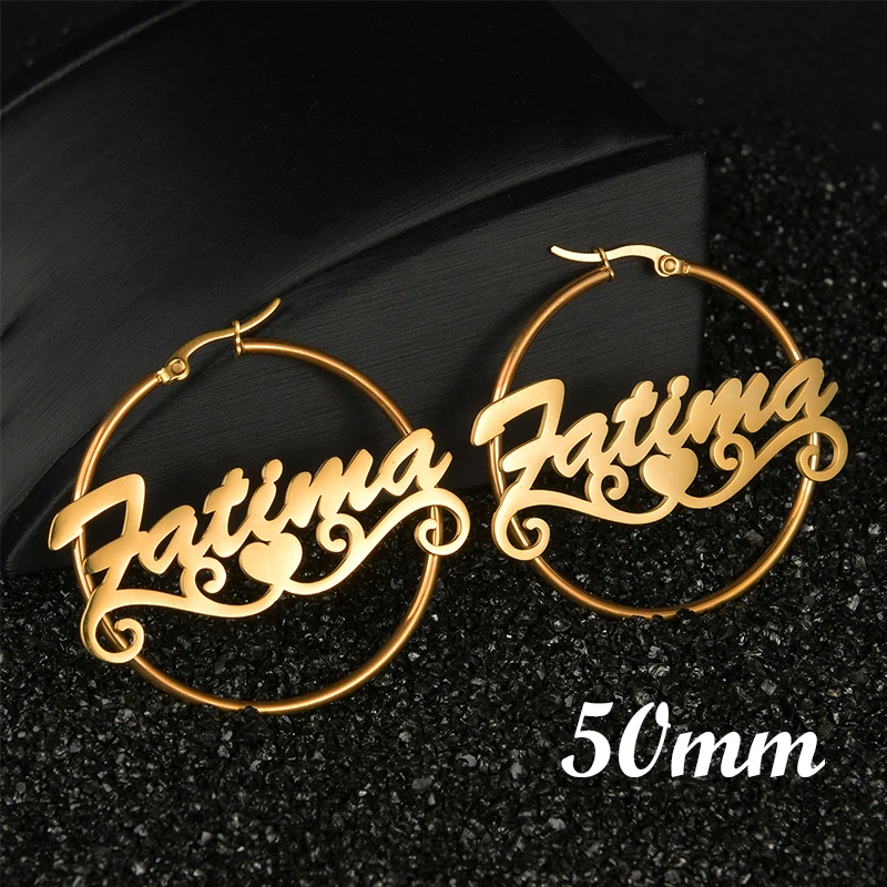 Goxijite High Quality Personalized Name Earring For Women Stainless Steel Custom Diameter 50mm Circle Name Earrings Party Gift