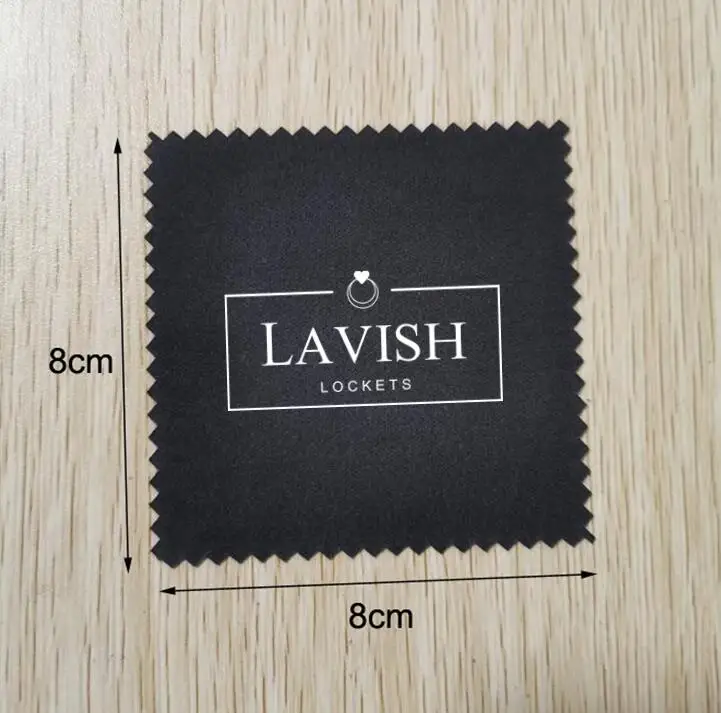 

Customised Logo 1000 pcs 8x8cm Micro Suede Silver Jewelry Polishing Black Cloth Printed With White Logo And Ship by Fast Express